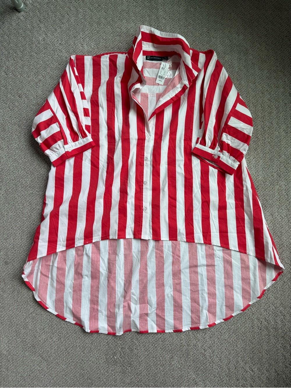 New York & Company Red and White Striped Button-Up Shirt